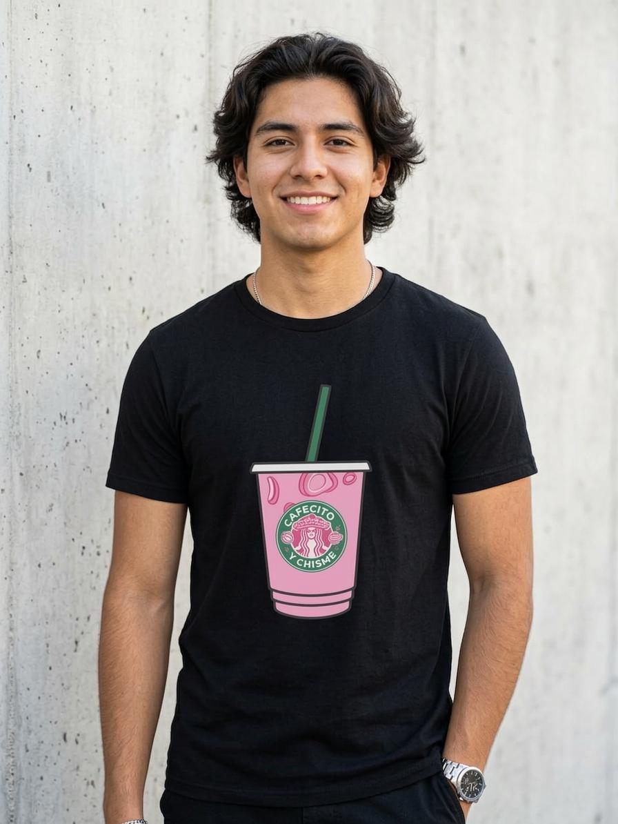 Unisex Black T-Shirt, Cafecito y Chisme