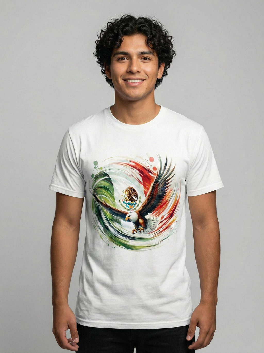 Unisex White Cotton T-Shirt with Eagle Design Mexico-USA