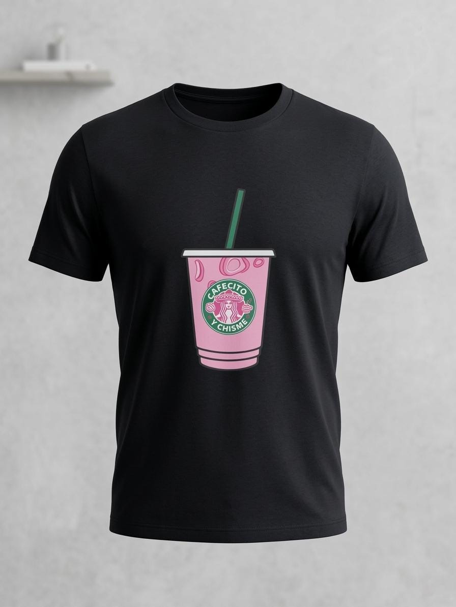 Unisex Black T-Shirt, Cafecito y Chisme