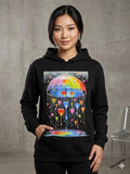 Love Rain Graphic Hoodie Rainbow Umbrella & Melting Hearts Watercolor Art