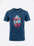T shirt Blue Mineral Washing Graph Virgin Mary